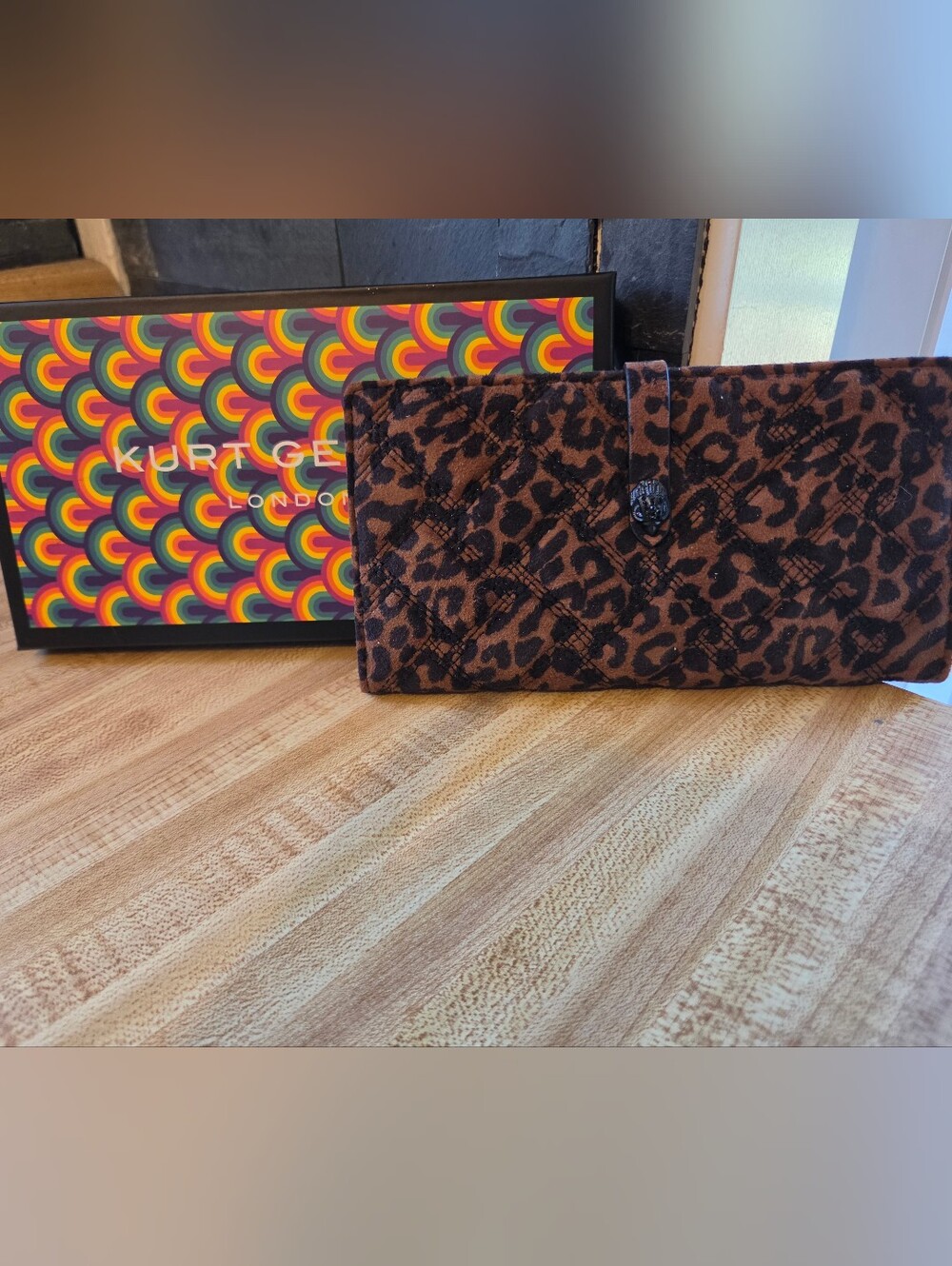 Kurt Geiger NWT/NIB Leopard Suede Snap Wallet